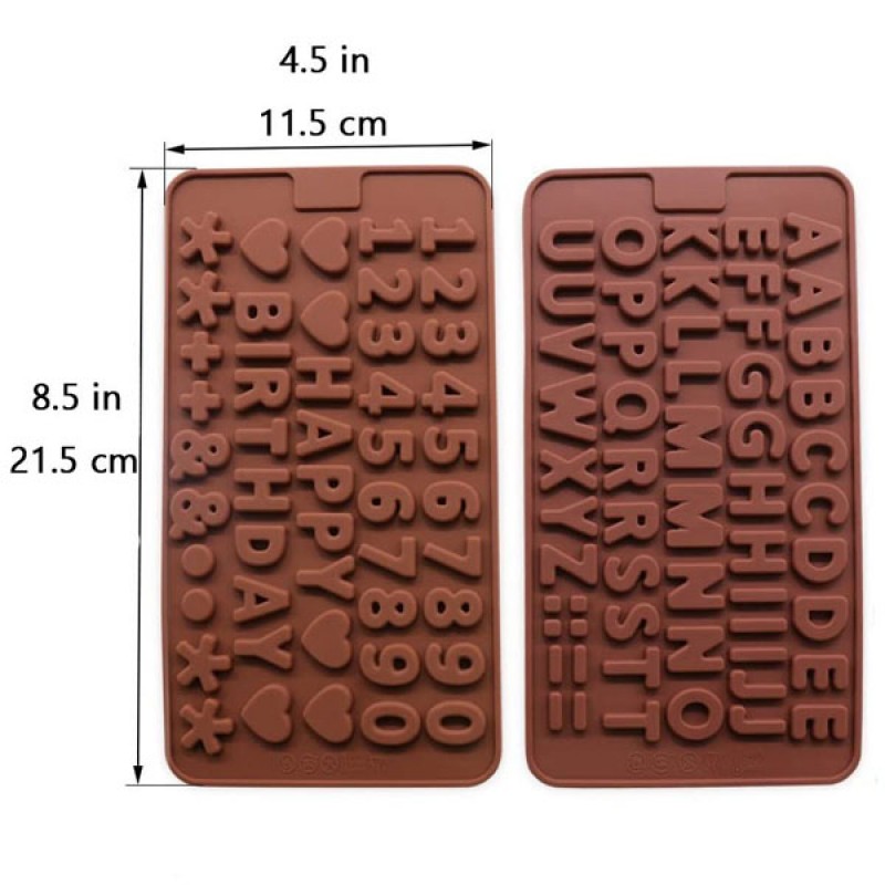 (Pack of 2) Silicone Letter and Number Chocolate Molds with Happy Birthday Cake Decorations