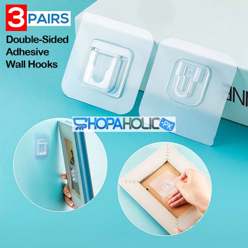 (Pack of 3 Pairs) Double-Sided Adhesive Wall Hooks