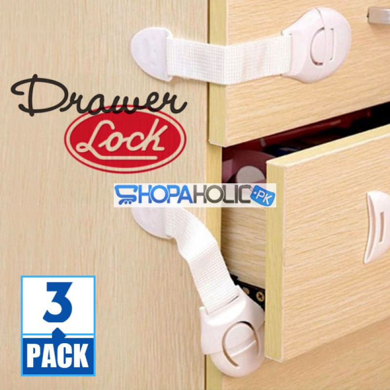 (Pack of 3) Plastic Locks for Drawers, Doors, Cabinets, Cupboards & Window