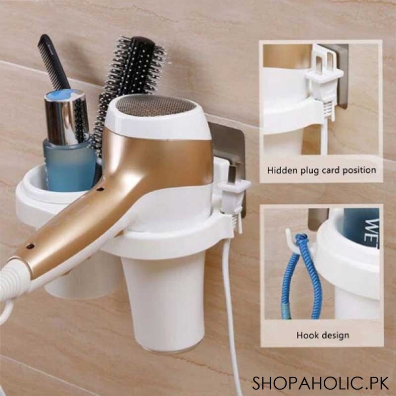 Wall-Mounted Suction Cup Hair Dryer Holder Comb Rack Stand