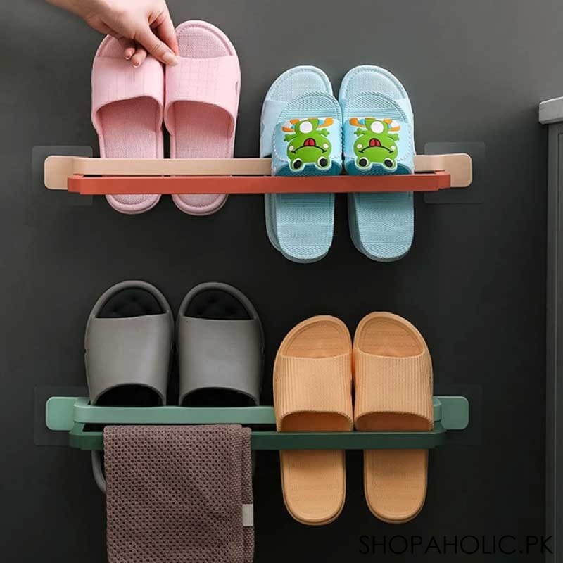 Double Layer Slippers And Towel Rack Wall Mounted Retractable