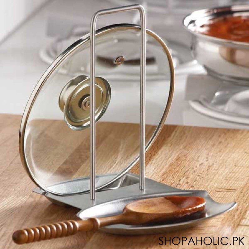 Stainless Steel Pan Pot Lid Holder Spoon Rest Rack - Silver