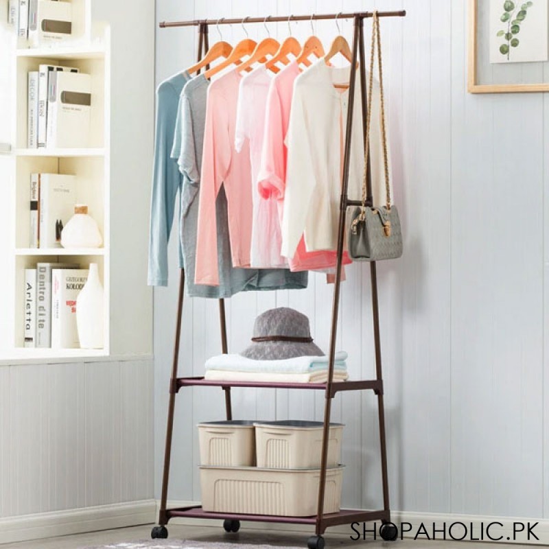 Multifunction Triangle Floor Standing Clothes Rack with Wheel