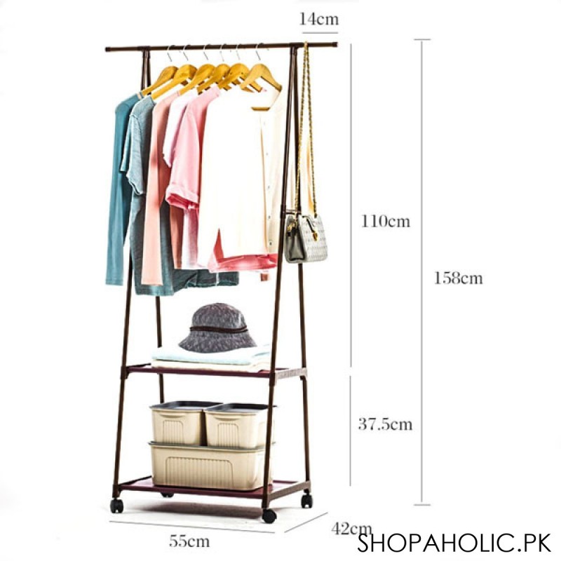 Multifunction Triangle Floor Standing Clothes Rack with Wheel