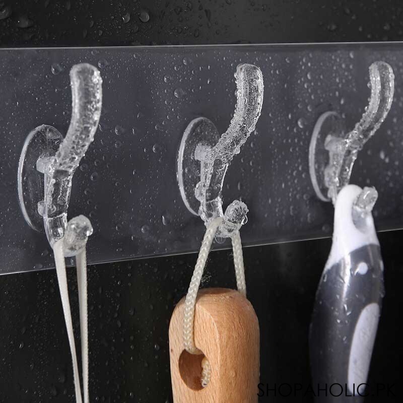 Transparent 6 Hooks Self-Adhesive Double Hooks Hanger