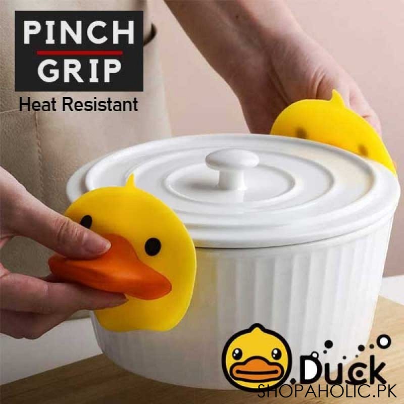 (Set of 2) Cute Duck Silicone Pinch Grip Heat Resistant Finger Protector Pot Holder