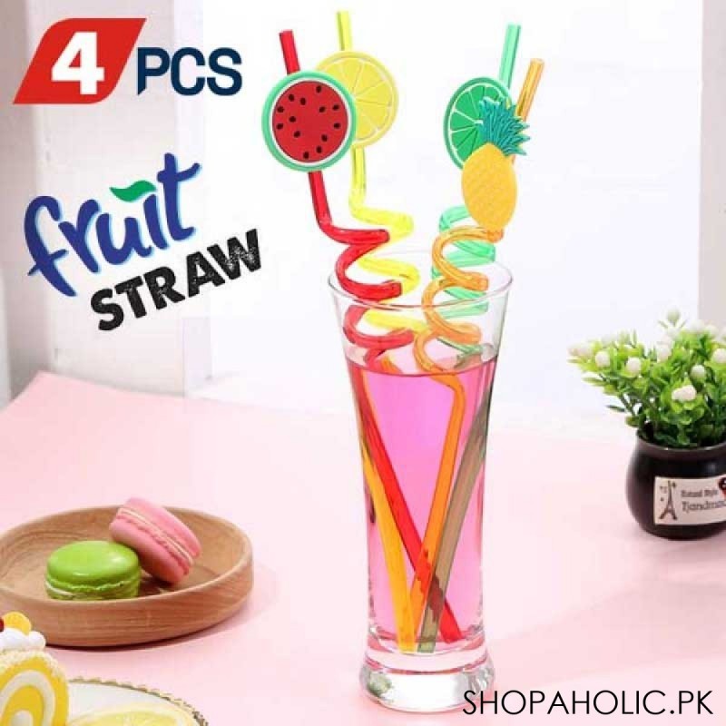 (Set of 4) Fruit Shape Reusable Plastic Drinking Straws