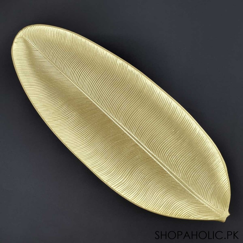 Wooden Leaf Shape Golden Tray (Large) - Damage