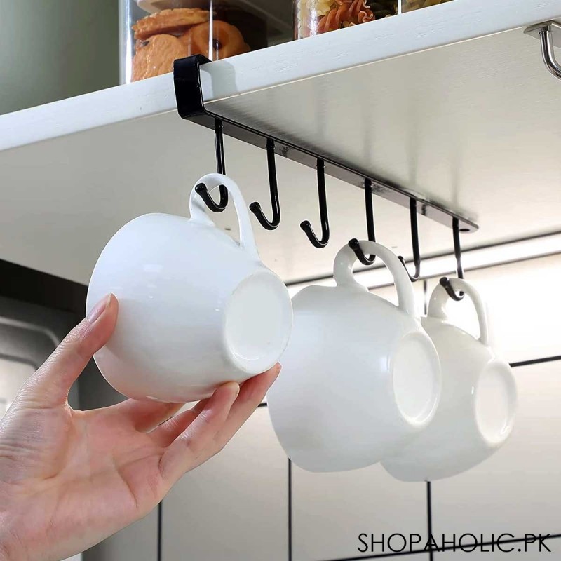 6 Hooks Cup Holder Cabinet Shelf Kitchen Storage Rack