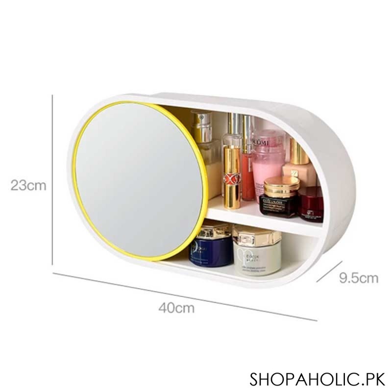 Wall Mounted Cosmetic Storage Organizer with Sliding Mirror