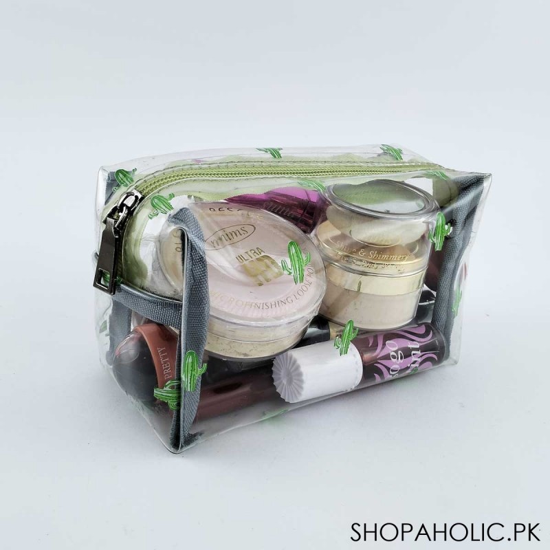 Transparent Cactus Printed Cosmetic Pouch