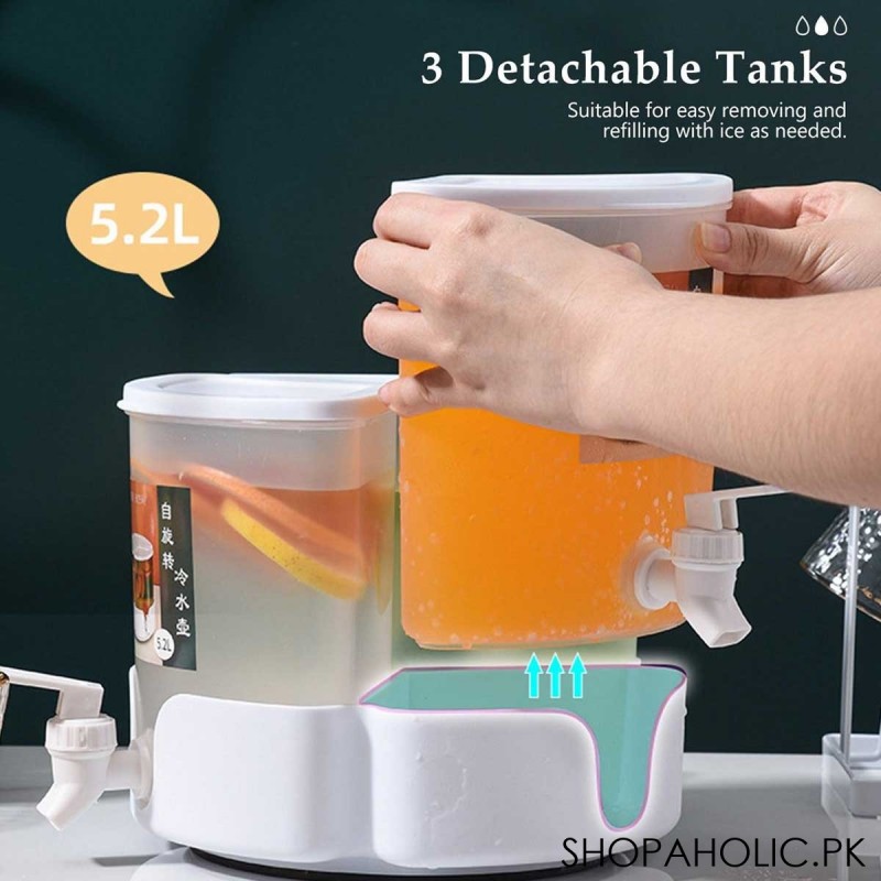 5.1L 3 Tanks Rotating Cold Beverage Dispenser with Lids and 3 Faucets for Refrigerator