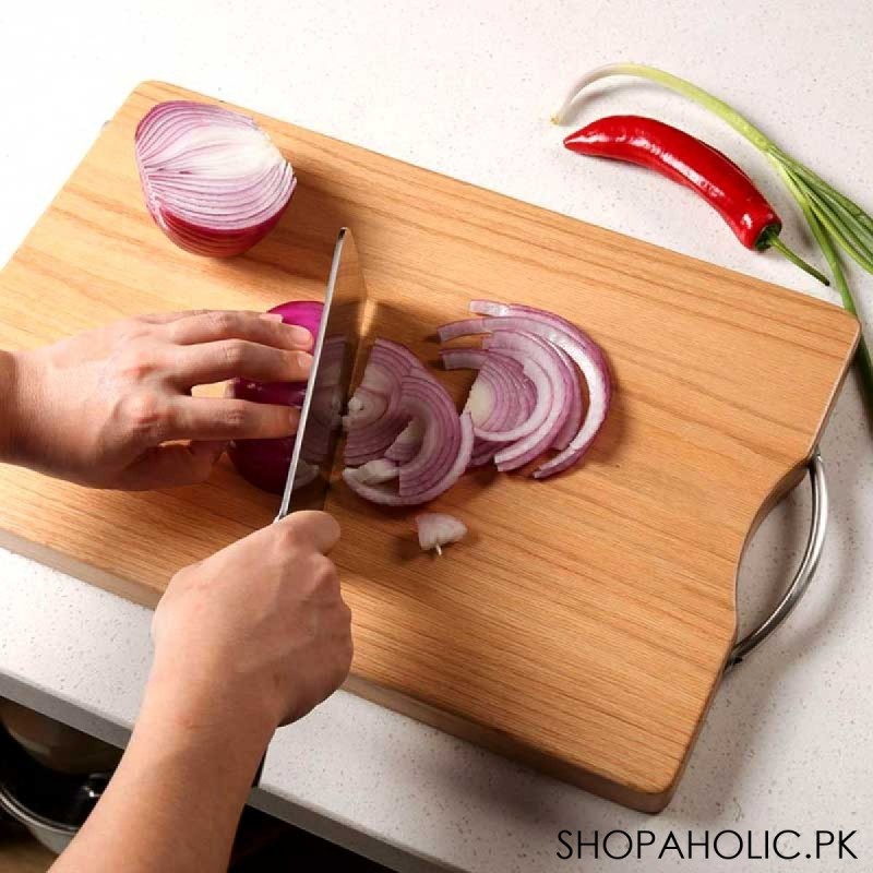 Wooden Cutting Board with Stainless Steel Handle