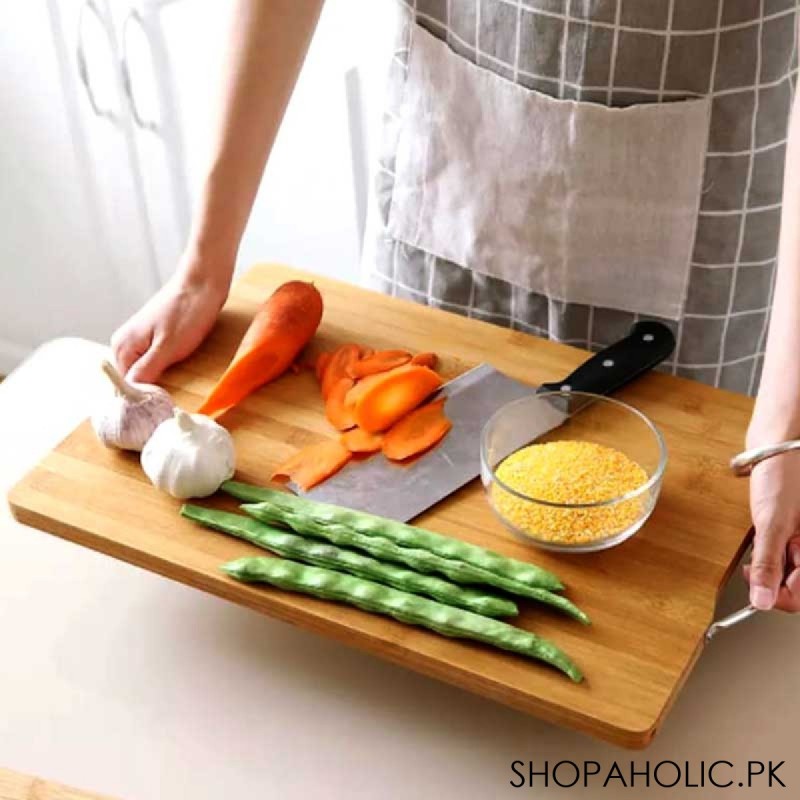 Wooden Cutting Board with Stainless Steel Handle