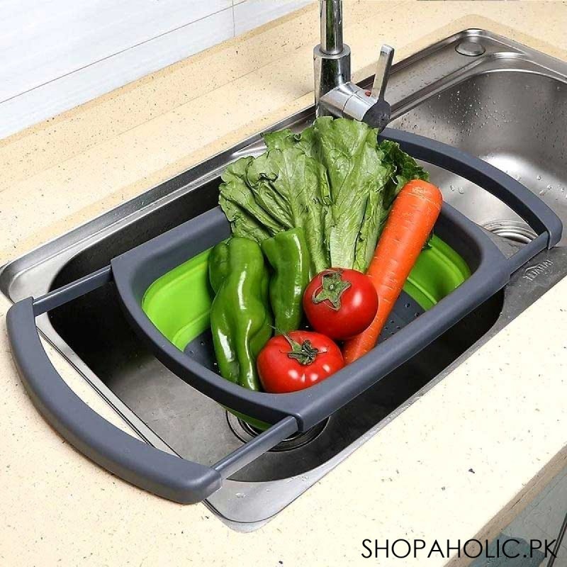Over The Sink Silicone Collapsible Drainer Basket with Extendable Handles