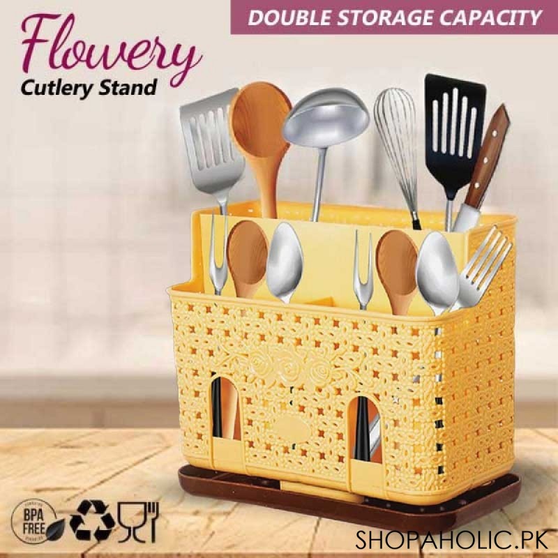 Flowery Cutlery Stand Double Storage Capacity