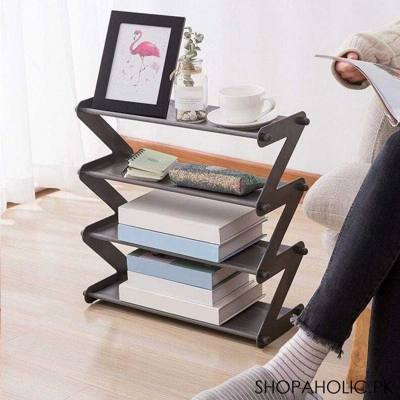 4 Layers Zigzag Shoe Rack Standing Organizer for Books Sundries Bedroom Living Room