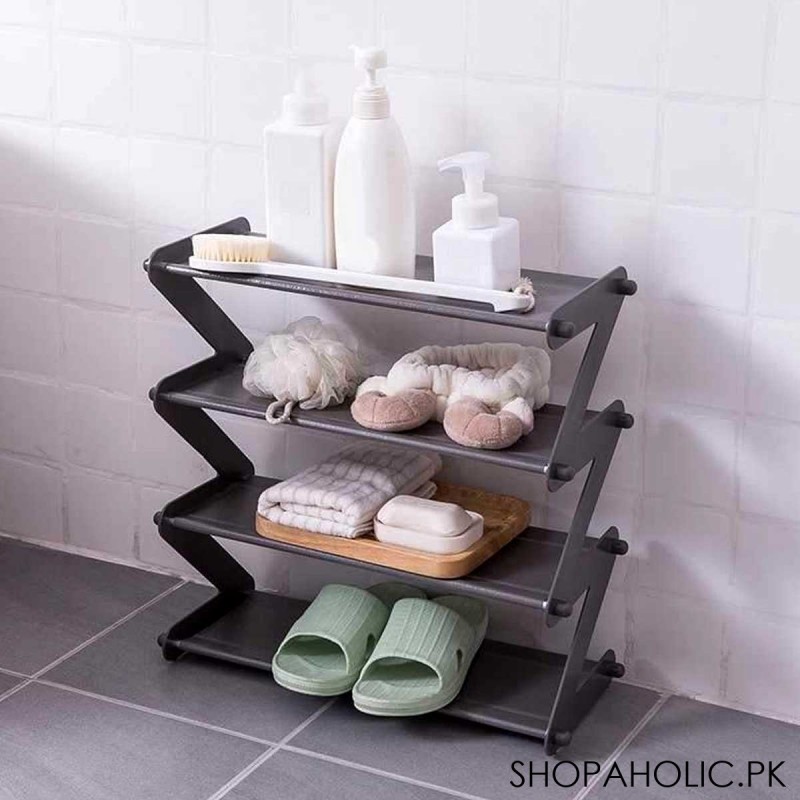 4 Layers Zigzag Shoe Rack Standing Organizer for Books Sundries Bedroom Living Room