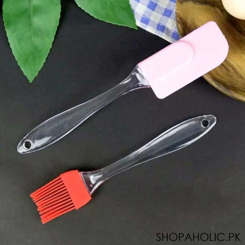 (Set Of 2) Silicone Spatula And Brush Set with Plastic Handle - Small