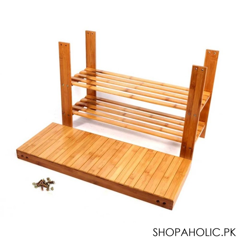 Bamboo Wooden Shoe Rack with Sitting Stool