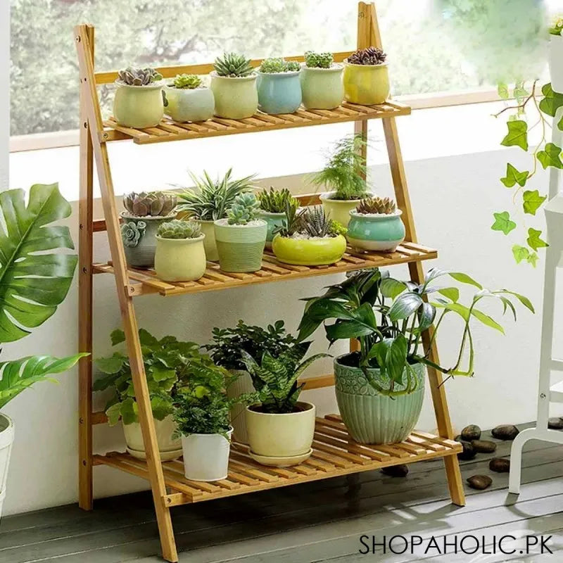 Buy 3 Layers Wooden Flower Plant Pots Rack Price in Pakistan