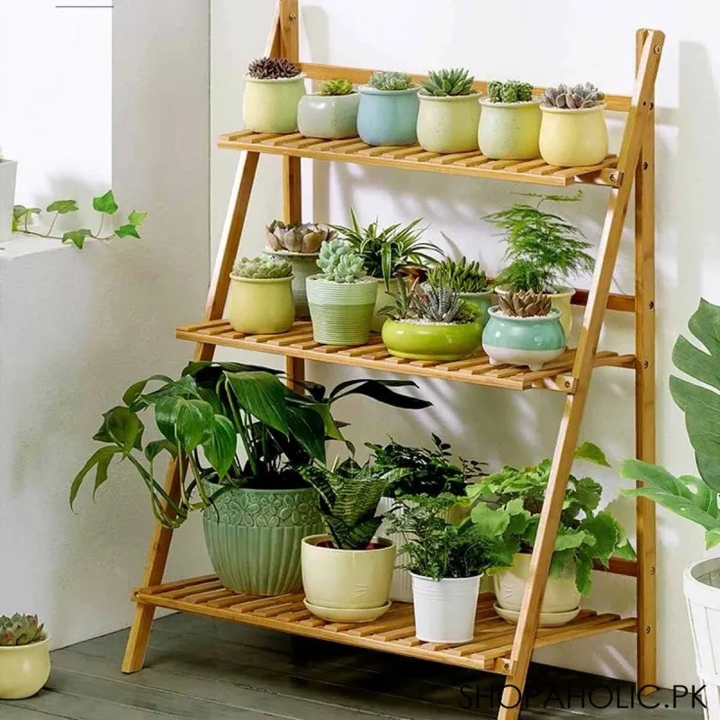 Buy 3 Layers Wooden Flower Plant Pots Rack Price in Pakistan