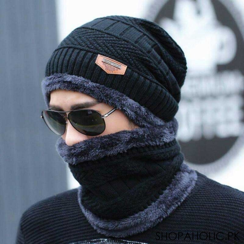 Winter Thick Warm Knit Beanie Hat Cap + Neck Cover Set for Men and Women