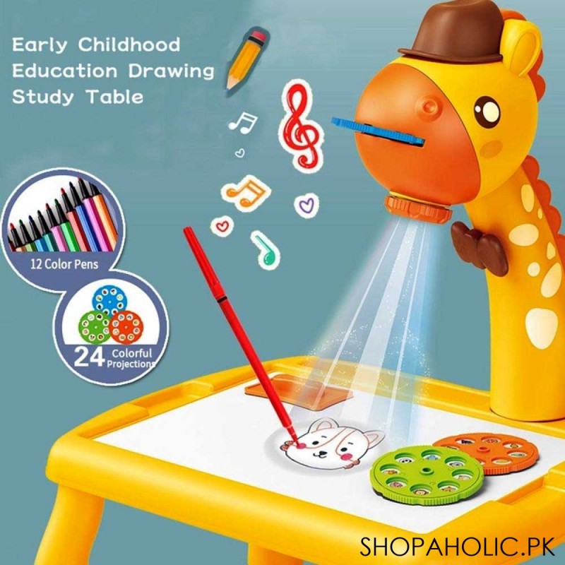 Smart Giraffe Style Projector Desk with Light and Music Learning Painting Drawing Toy