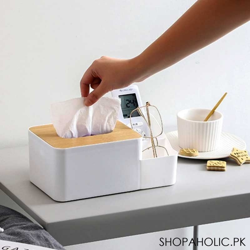 Tissue Box Bamboo Lid with Multifunctional Storage Box
