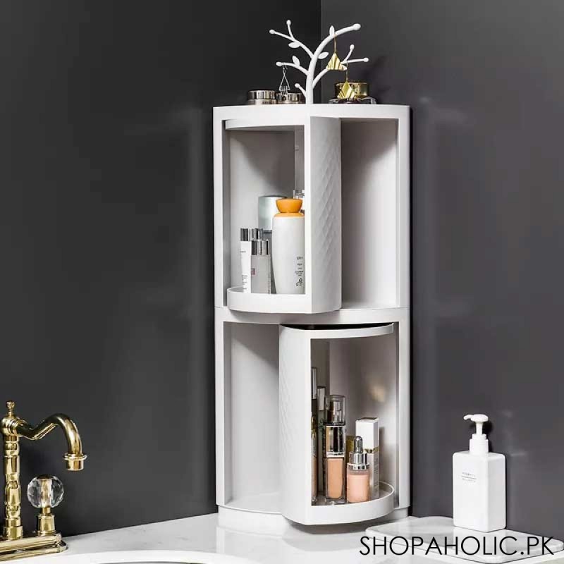 360 Degree Double Decker Rotatable Corner Storage Cabinet Organizer for Bathroom and Kitchen