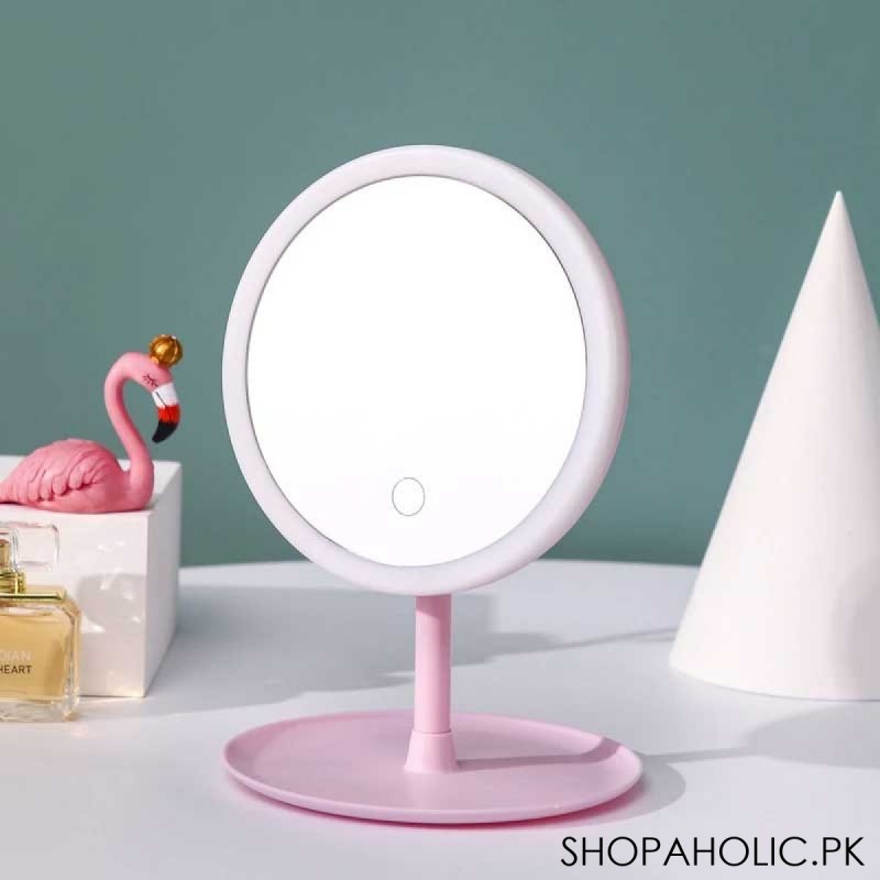 Adjustable Makeup Mirror with Storage Tray Built-in Led Ring Light Mirror