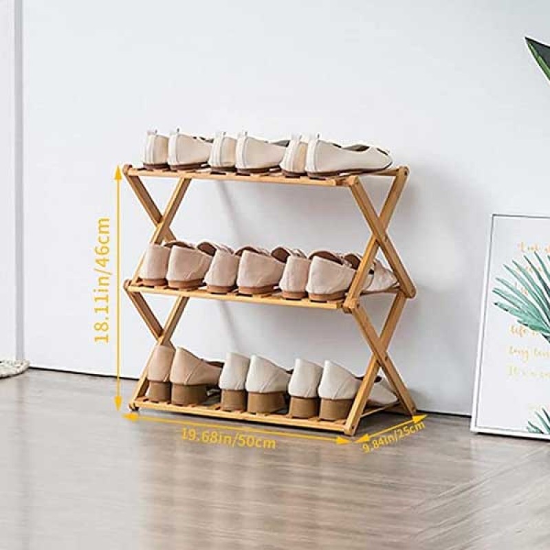 3 Tier Folding Bamboo Shoe Storage Racks, Portable Storage Rack Without Installation Shoe Rack, Perfect for Corridors, Bedrooms and Small Spaces