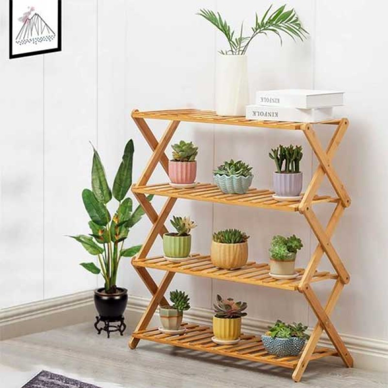 4 Tier Plant Stand Shelf Folding Bamboo Shoe Rack Flower Pots