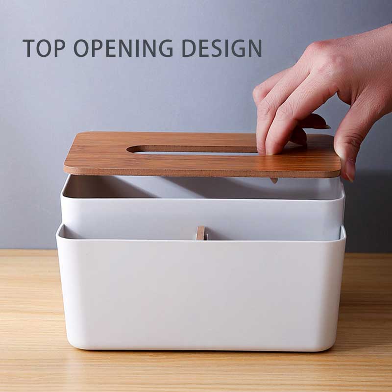 Tissue Box Bamboo Lid with Multifunctional Storage Box for Home and Office