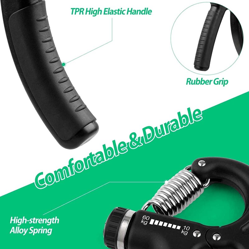 Hand Gripper Adjustable Resistance 10kg to 60kg Non-Slip Hand Grip Strength Trainer Fingers Wrist Exerciser