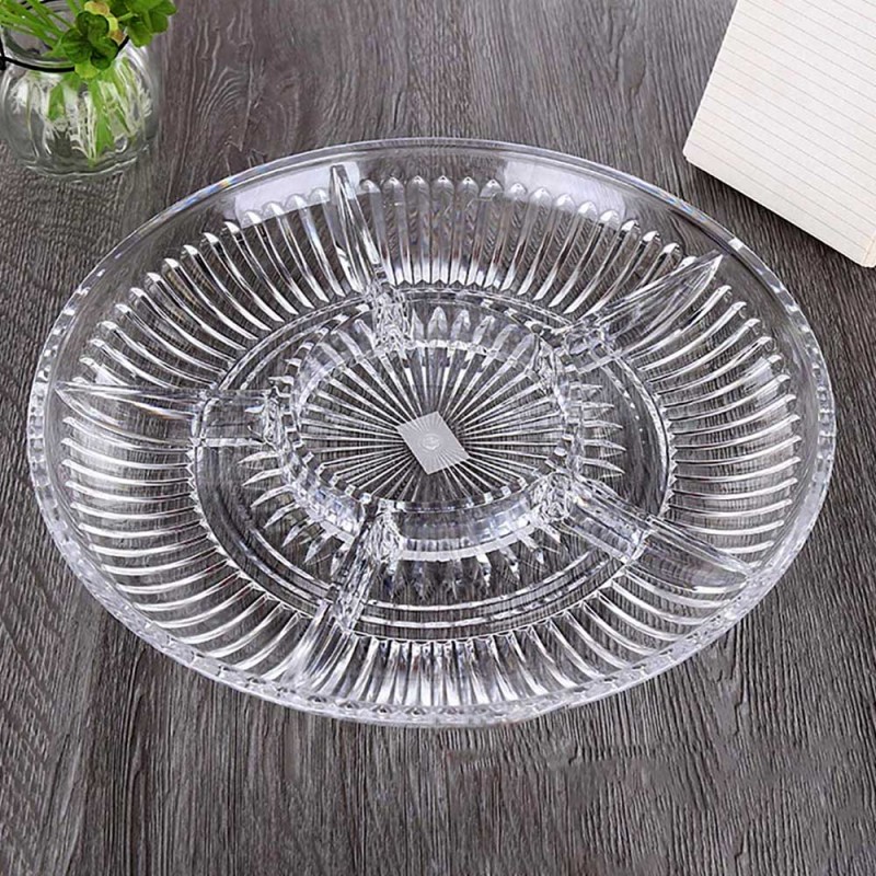 6-Section Acrylic Candy Dry Fruit Dish Snack Serving Tray with Lid