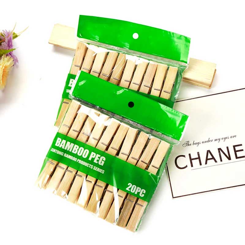 20 Bamboo Pegs Wooden Clothes Clips