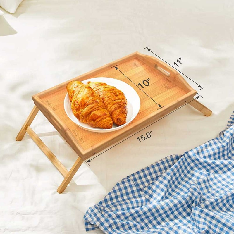 Bamboo Bed Tray Table for Eating TV Breakfast with Foldable Legs for Bedroom