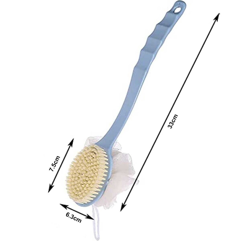 2 in 1 Ultra Soft Bristle Back Body Bath Brush Scrubber Long Handle with Loofah