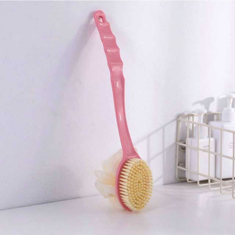 2 in 1 Ultra Soft Bristle Back Body Bath Brush Scrubber Long Handle with Loofah