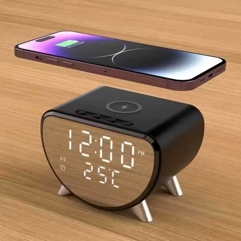 3-in-1 Wireless Charging Desk Digital Alarm Clock with Temperature Monitor