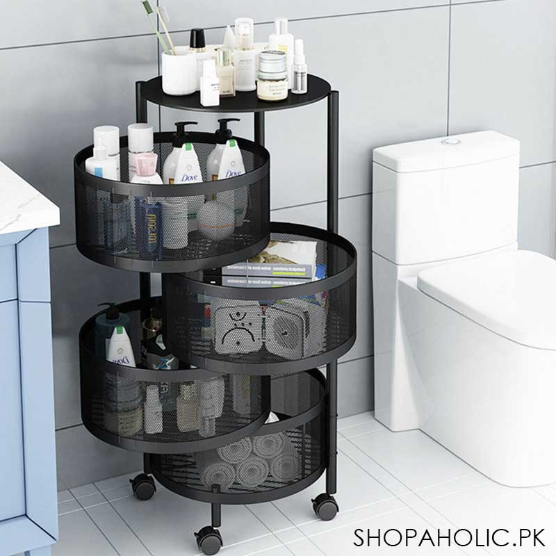 4-Tier Rolling Kitchen Storage Cart Trolly with Rotating Baskets (Round)