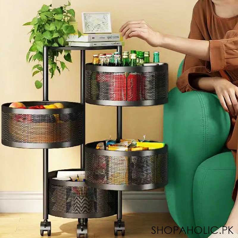 4-Tier Rolling Kitchen Storage Cart Trolly with Rotating Baskets (Round)
