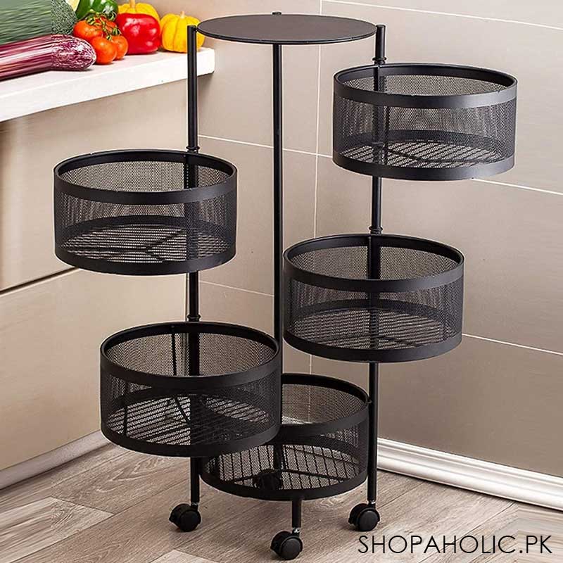 5-Tier Rolling Kitchen Storage Cart Trolly with Rotating Baskets (Round)