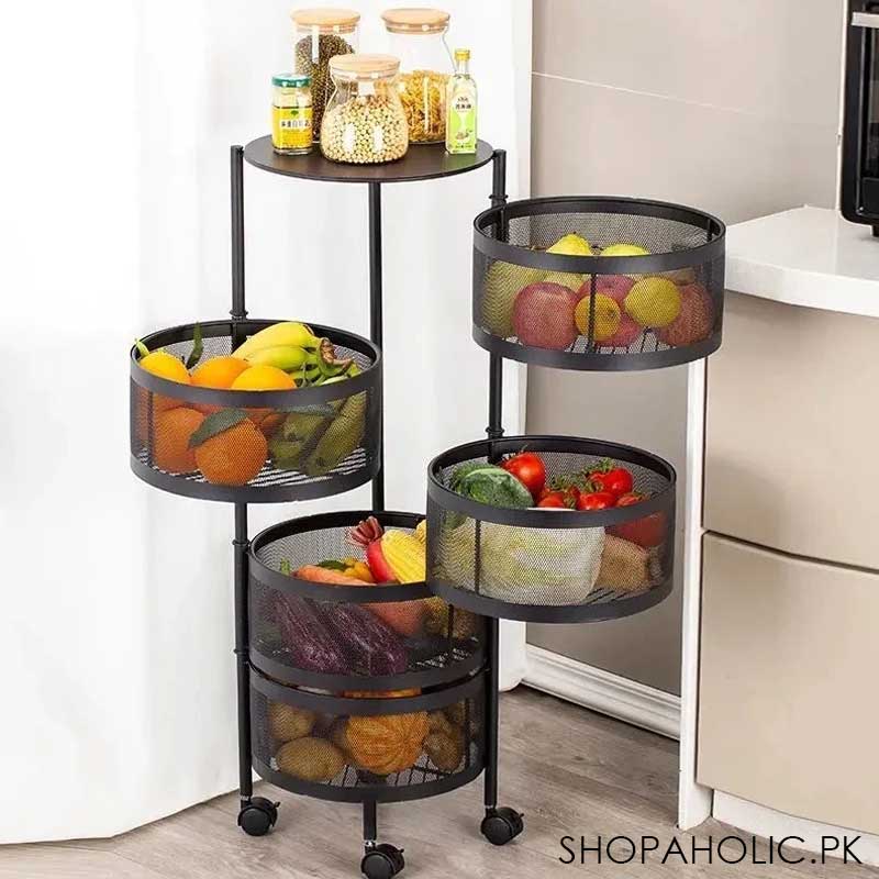 5-Tier Rolling Kitchen Storage Cart Trolly with Rotating Baskets (Round)
