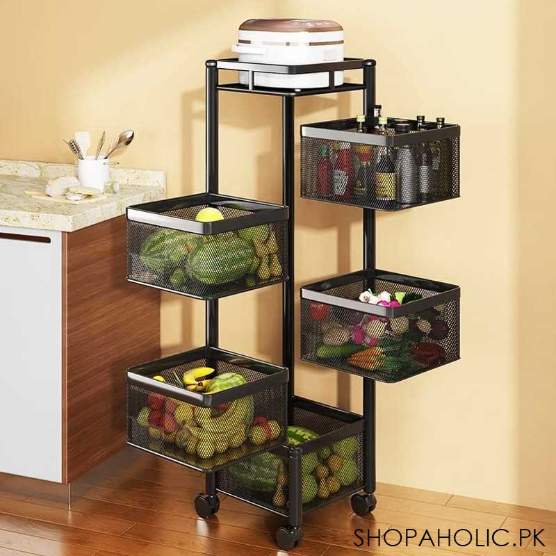 5-Tier Rolling Kitchen Storage Cart Trolly with Rotating Baskets (Square)