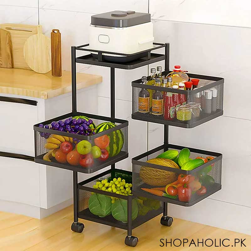 4-Tier Rolling Kitchen Storage Cart Trolly with Rotating Baskets (Square)