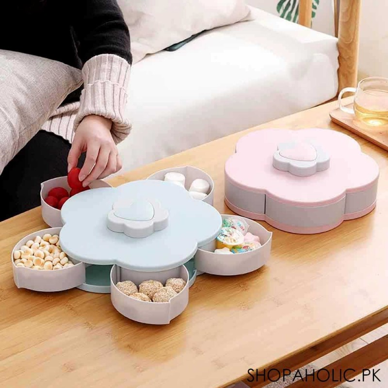 5-Compartment Flower Shape Rotating Candy Storage Box for Serving Dry Fruit and Candies