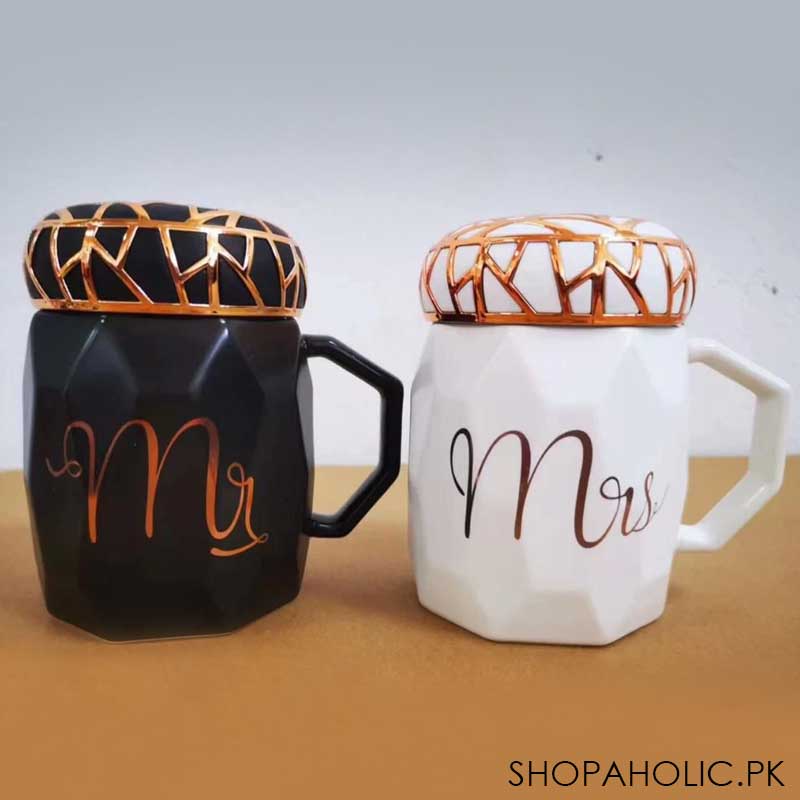 (Set of 2) Mr. and Mrs. Marble Ceramic Couple Mug Set with Lid