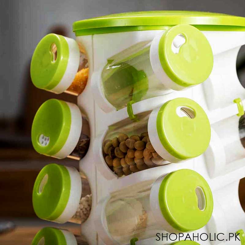 16pcs Rotating Spice Rack Jars with Cutlery Holder